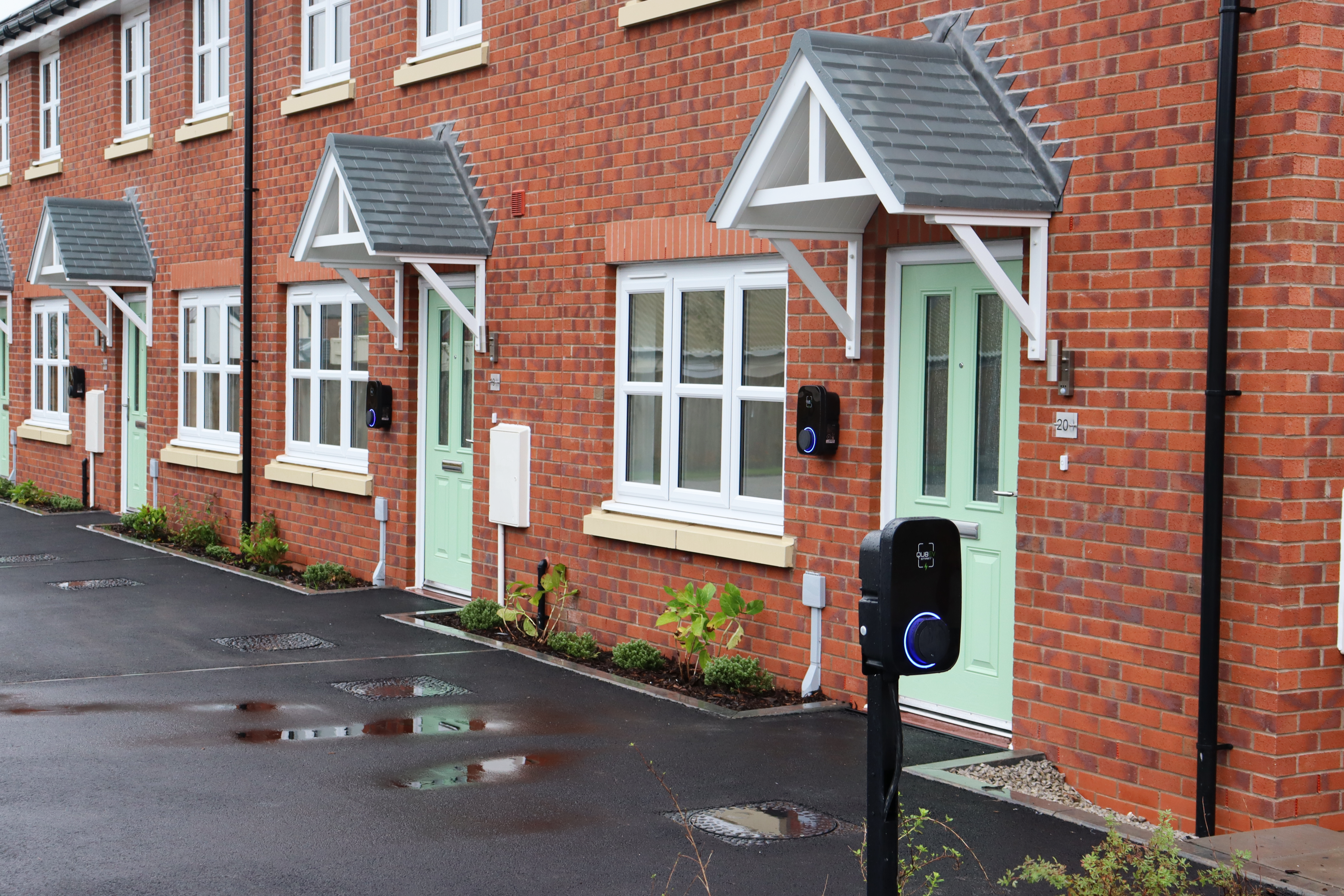 Electric car chargers outside homes