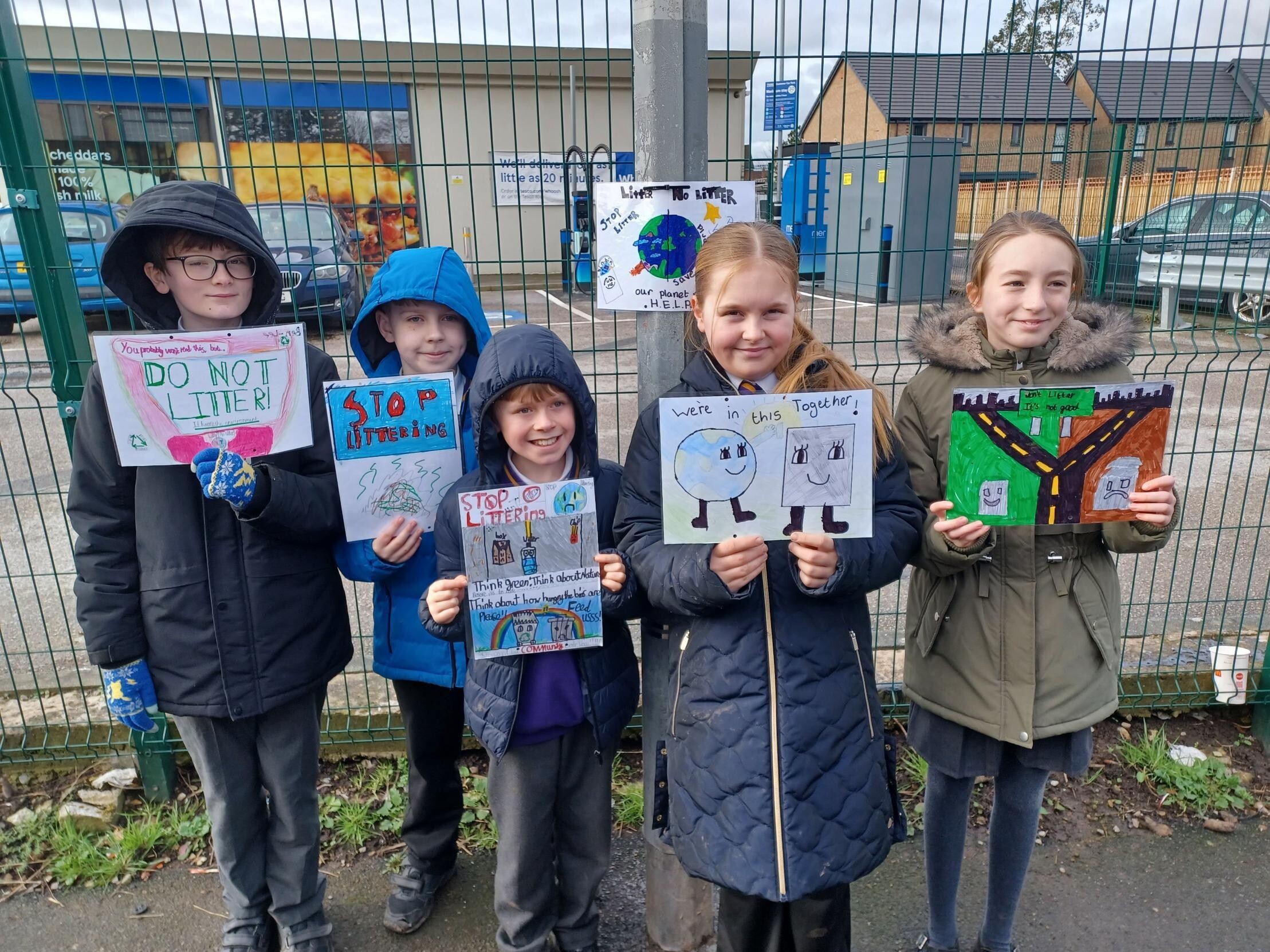 The pupils holding their posters